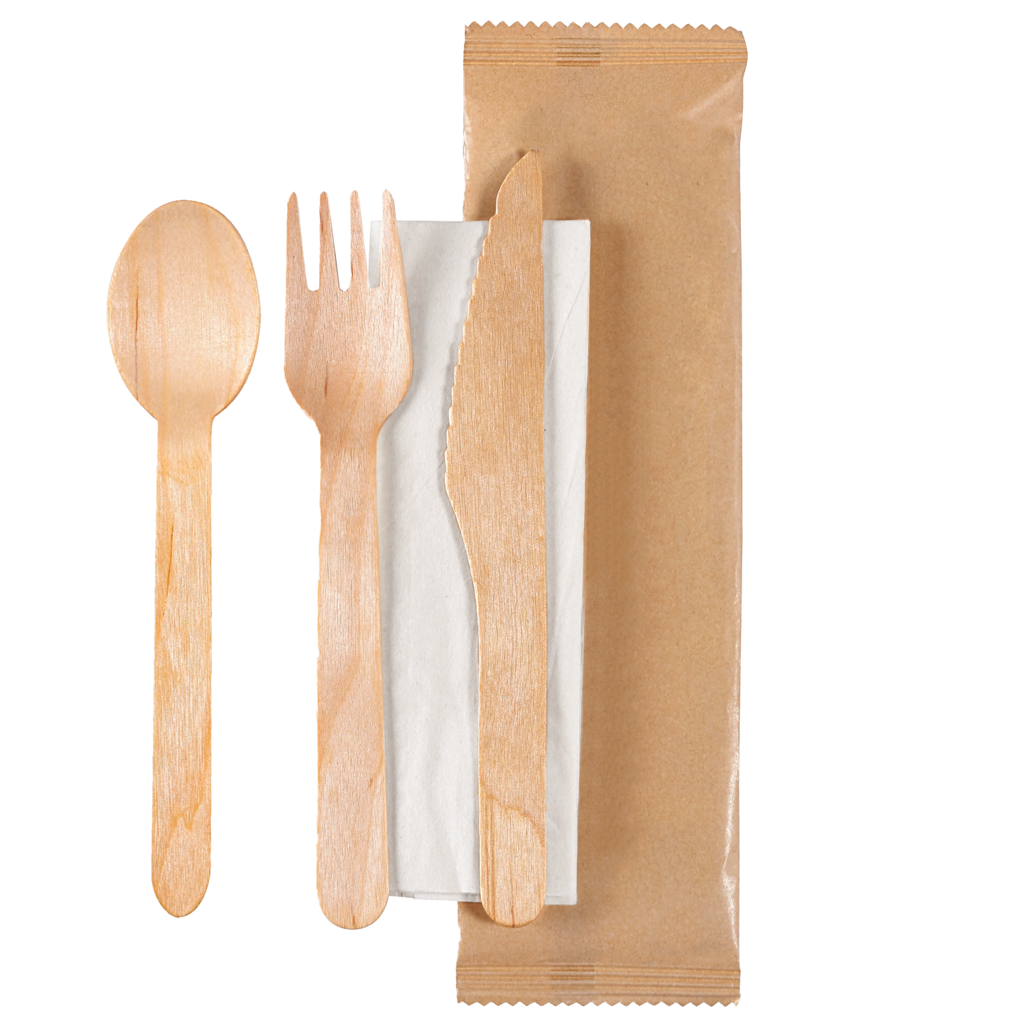 Set tris forchetta, cucchiaio e coltello imbustato con tovagliolo